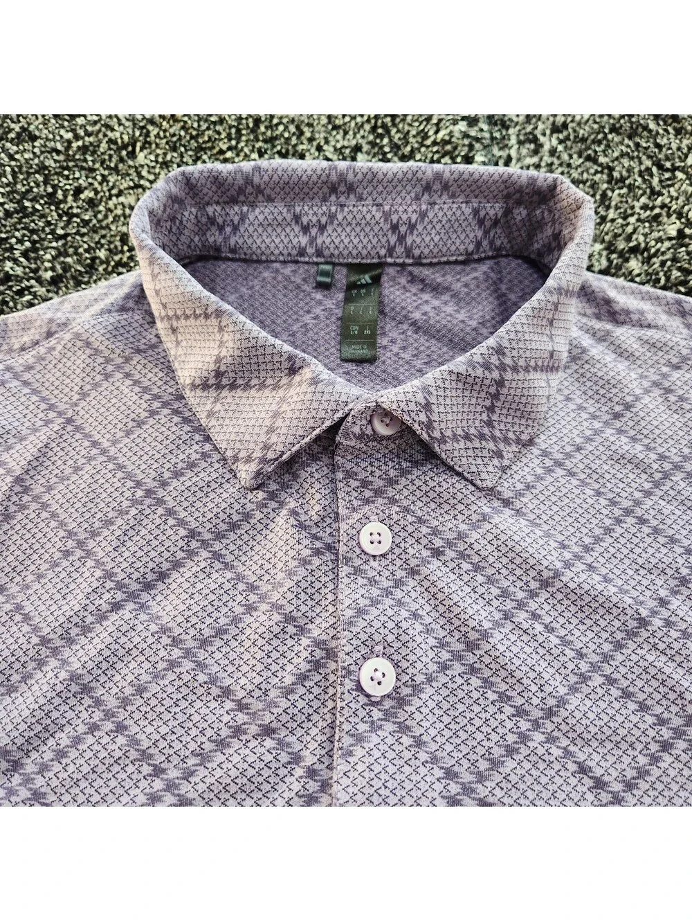 Adidas Ultimate365 Golf Polo Shirt L Purple Houndstooth PGA Midwest Section Mens